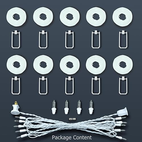 Miniatura 4 de Linterna blanca de 10 unidades con cadena de luces de alambre blanco de 11 pies, 12 pulgadas de espaciado enchufable (blanco)