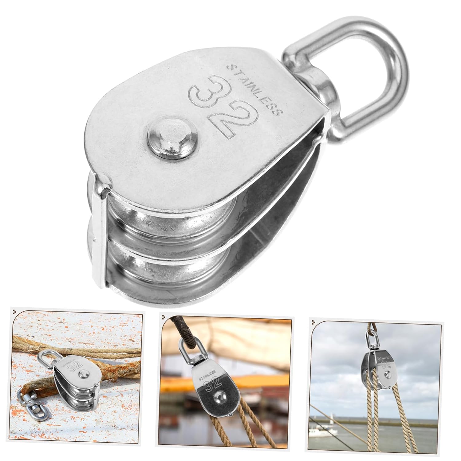Stainless Steel Double Pulley Fixed Rope Pulley Block for Winch Heavy Duty Cable Lifting