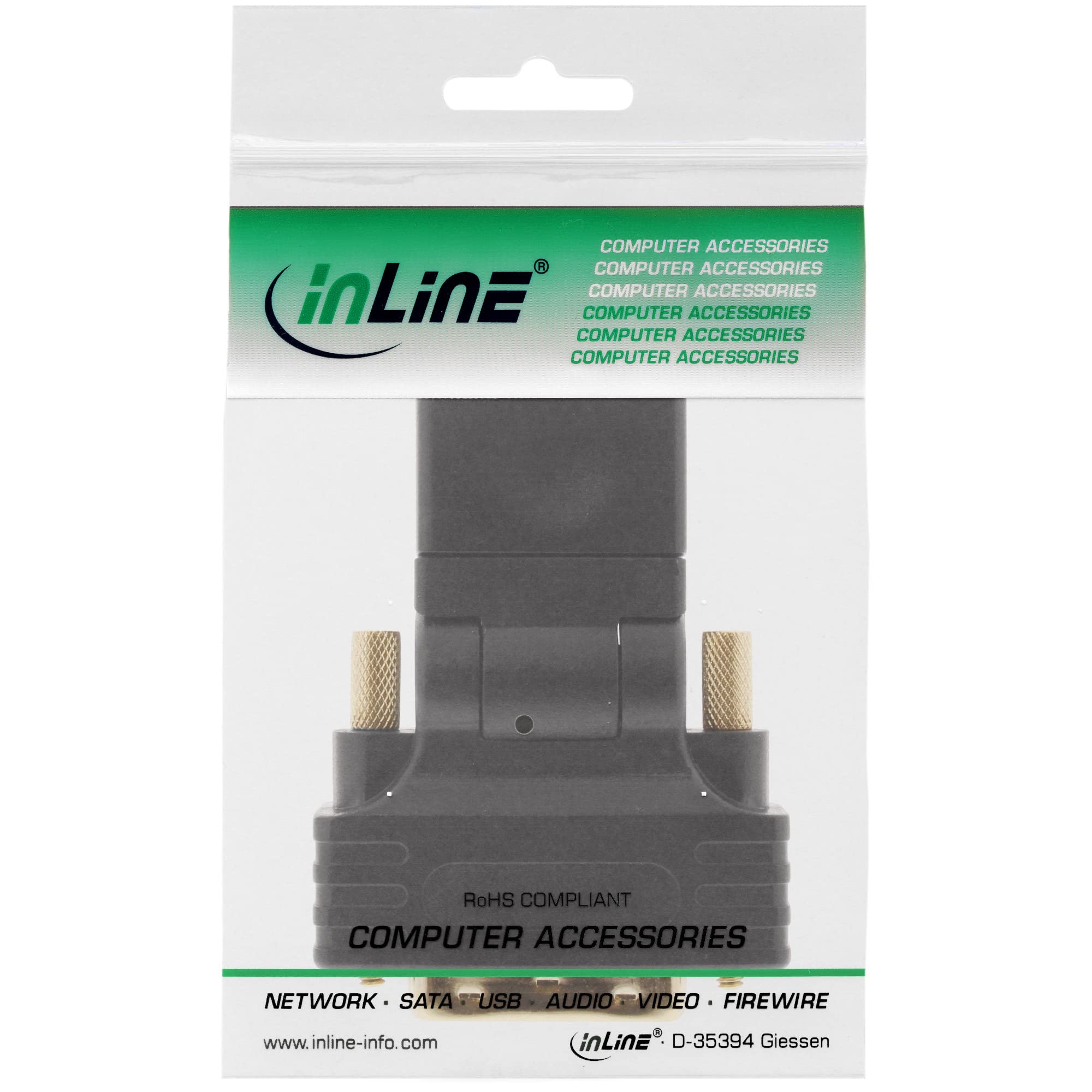 InLine 22134 Adattatore HDMI Femmina a DVI-D 24+1 Maschio, Contatti Dorati, Orientabile 180°, Nero