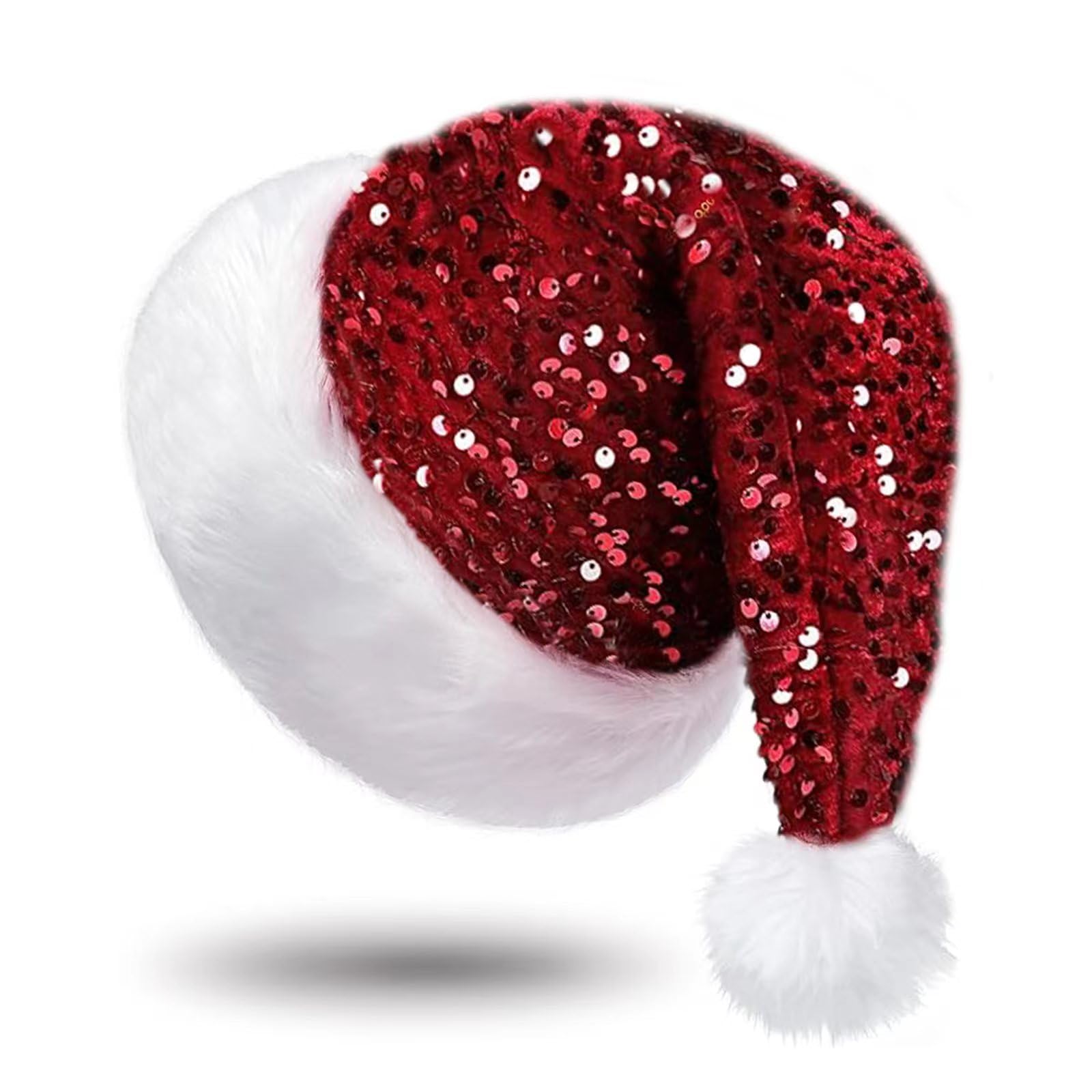 Sequin Santa Hat for Adults, Red Christmas Sequin Hat for New Year Party Christmas Costume Supplies