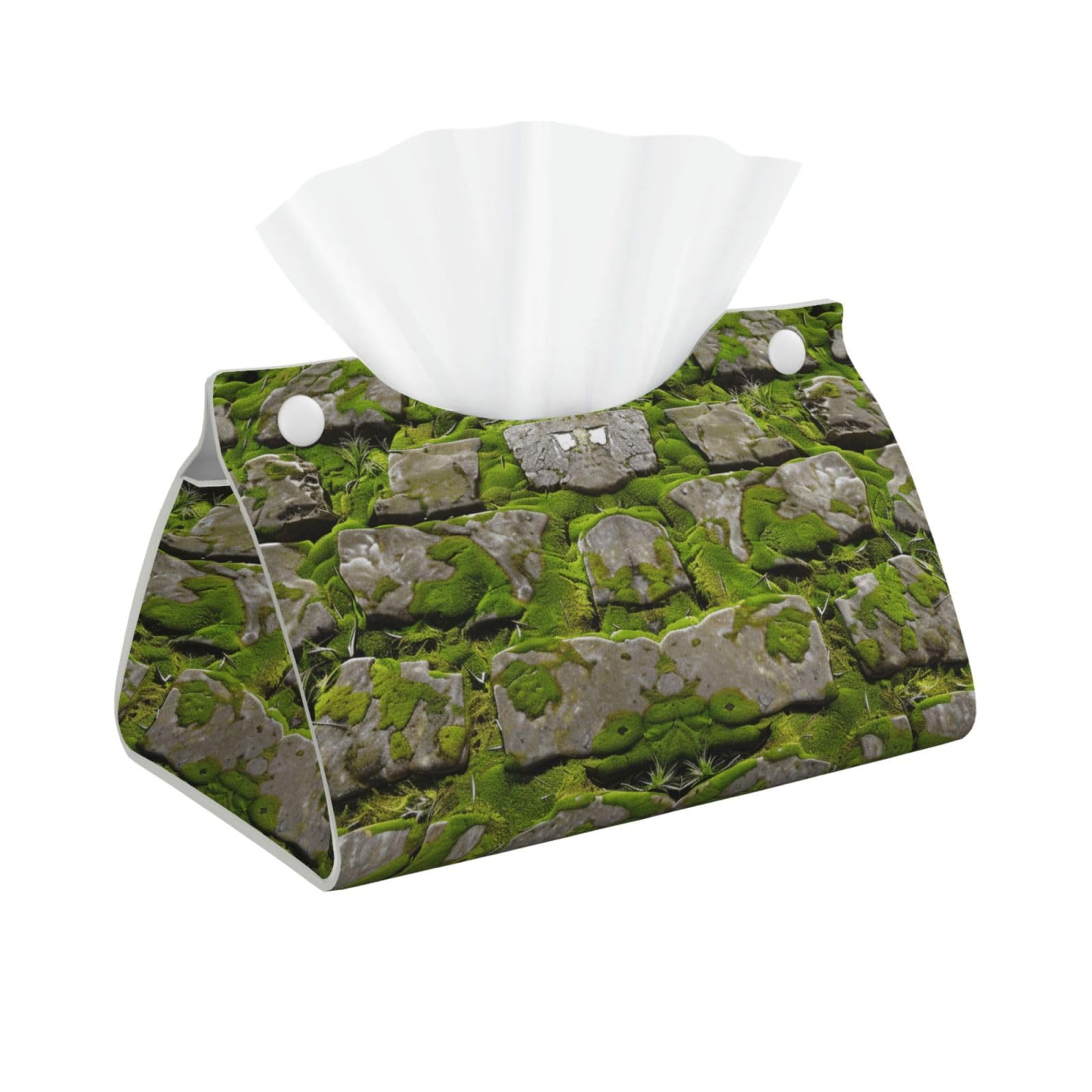 Moss Stone Pavement Print Tissue Box Cover Foldable Tissue Storage Box Leather Tissue Cube Box Holder for Living Room Bedroom Office Car Home Decor