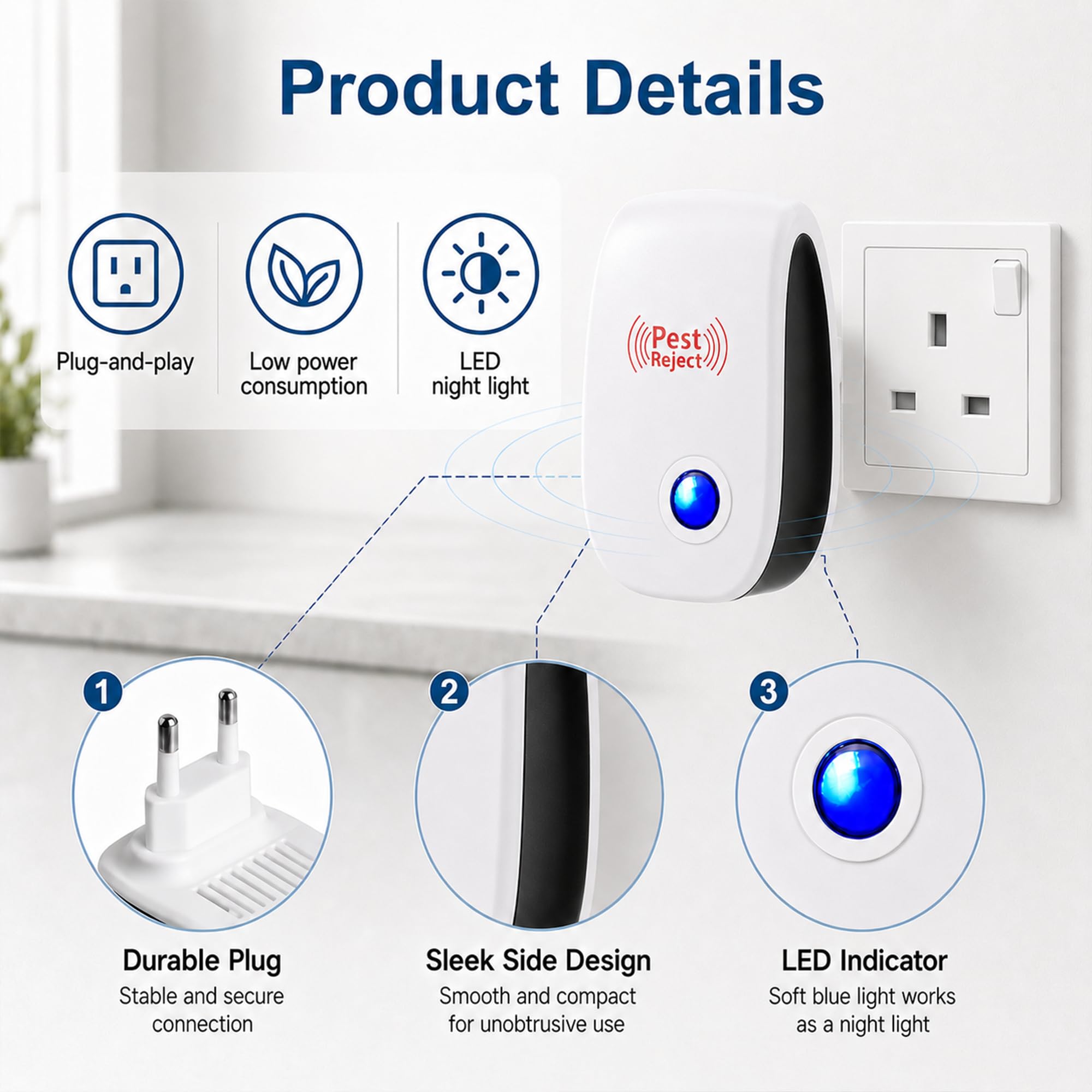 6 Pièces Répulsif Ultrason Anti Rongeurs Insectes pour Intérieur | Prise Répulsif Électronique Insectes Anti Insectes Efficace Contre Fourmis Mouches Rats Fourmis Araignées Moustiques Sûr