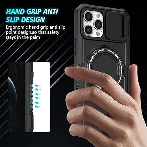 Miniatura 7 de FRLMOOES Funda a prueba de golpes para iPhone 13 Pro Max con protección de cámara y anillo magnético para coche protección resistente contra caídas