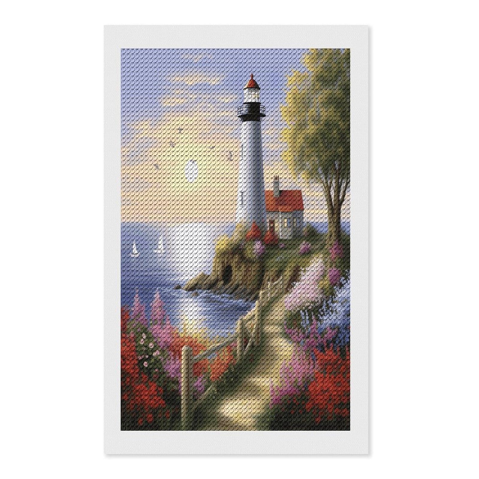 VstaDank Lighthouse Diamond Painting Diamond Painting Kits Exquisite DIY Full Round Drill Diamond Dots Painting for Adults Beginner Diamond Photo Paint with Diamond Picture Art Wall Decor 12"x20"