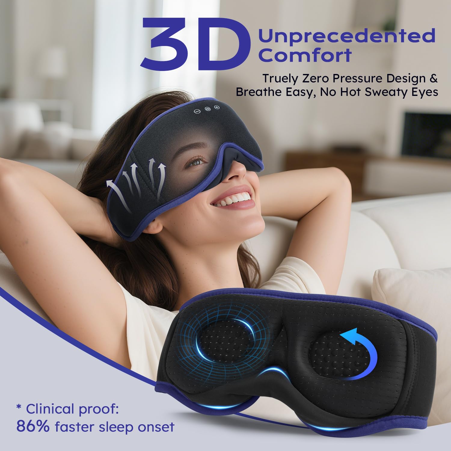 Mascherina per dormire con cuffie Bluetooth per chi dorme sul fianco, completamente oscurante, per donne e uomini, cuffie morbide e traspiranti con altoparlanti stereo ultra sottili per un sonno