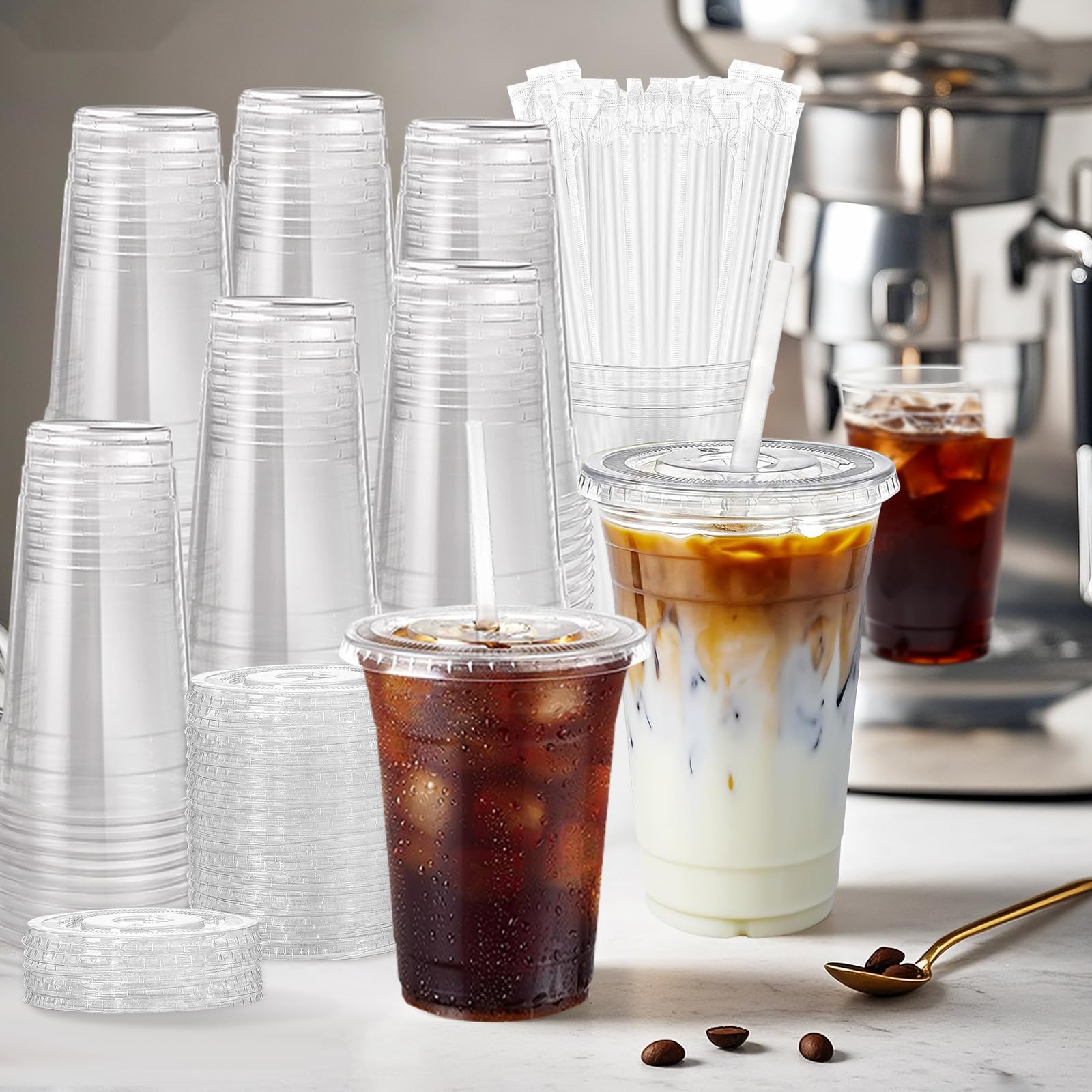 25 Pack 16oz Leak-Proof Clear Plastic Cups with Lids and Straws — Amazon image 8