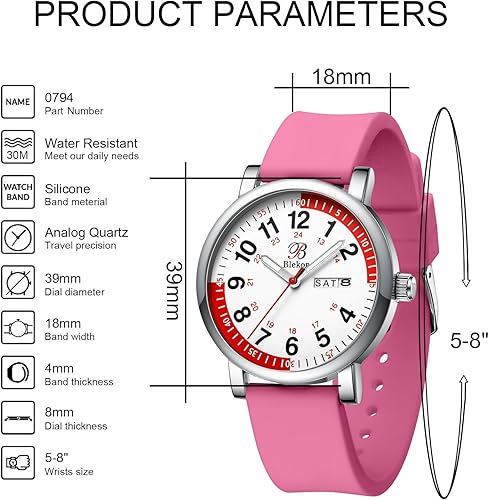Vista 2 de Blekon Pulsometer Nurse Watch with Secondhand Scrub Matching Band Colors for Medical Professionals Super EasAy to Read Dial wDay and Date