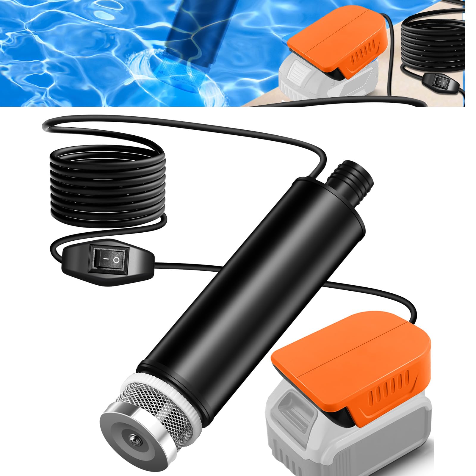 Portable Water Pump Sump Pump Compatible with Dewalt 20v Battery, Idle Speed of The Motor 4500 RPM Flow 30 l/min, Lift 15 ft 120 W Powered Water Pump for Garden, Camping, Kiddie Pool