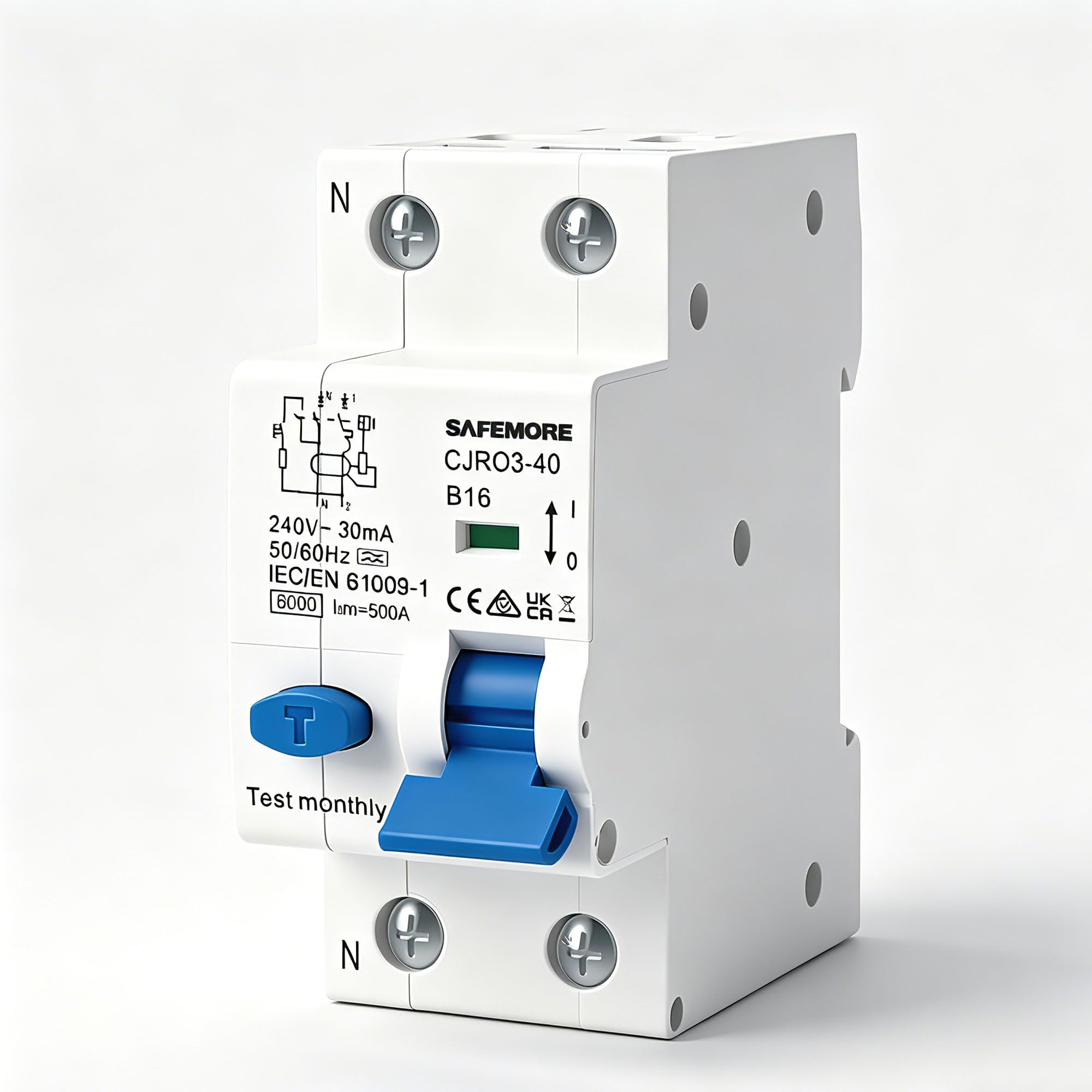 Disjoncteur Différentiel RCBO 16A 1P+N - Type A 30mA Courbe B - Protection 6kA - Interrupteur FI Électromagnétique - Interrupteur Différentiel Haute Sensibilité B16- Pour Circuit