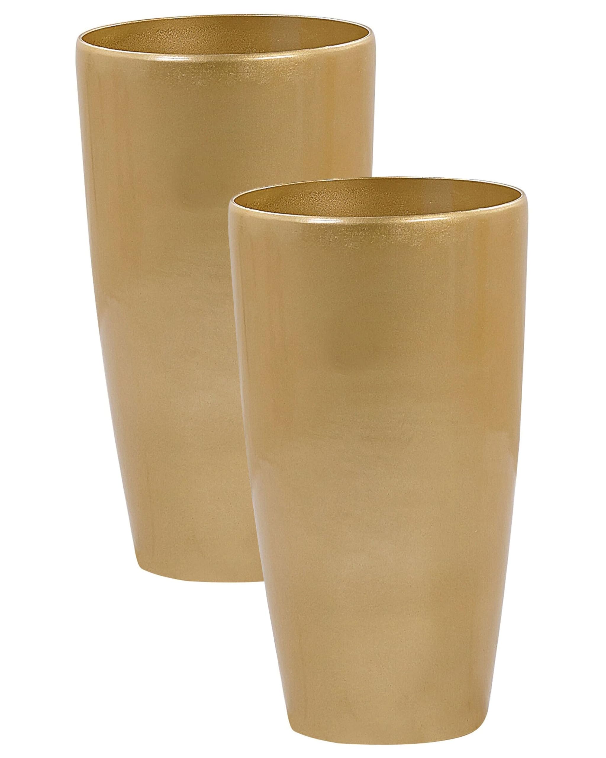 Outdoor Indoor Set of 2 Plant Flower Pots Tall Round 32 cm High Gloss Gold Tseria