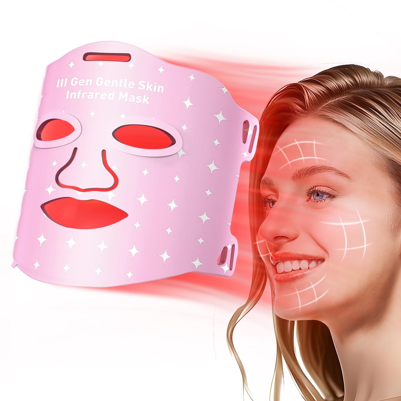 Red Light for Face Heated LED Face Mask Light 25 C-32 C Heated Infrared Red Face Mask Light