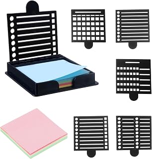 Sticky Note Holder with 5 Different Sticky Note Stencil & 1 Pack Pos-t It Note, Sticky Note Dispenser Compatible Post it Notes 3x3, for Home and Office (Black)