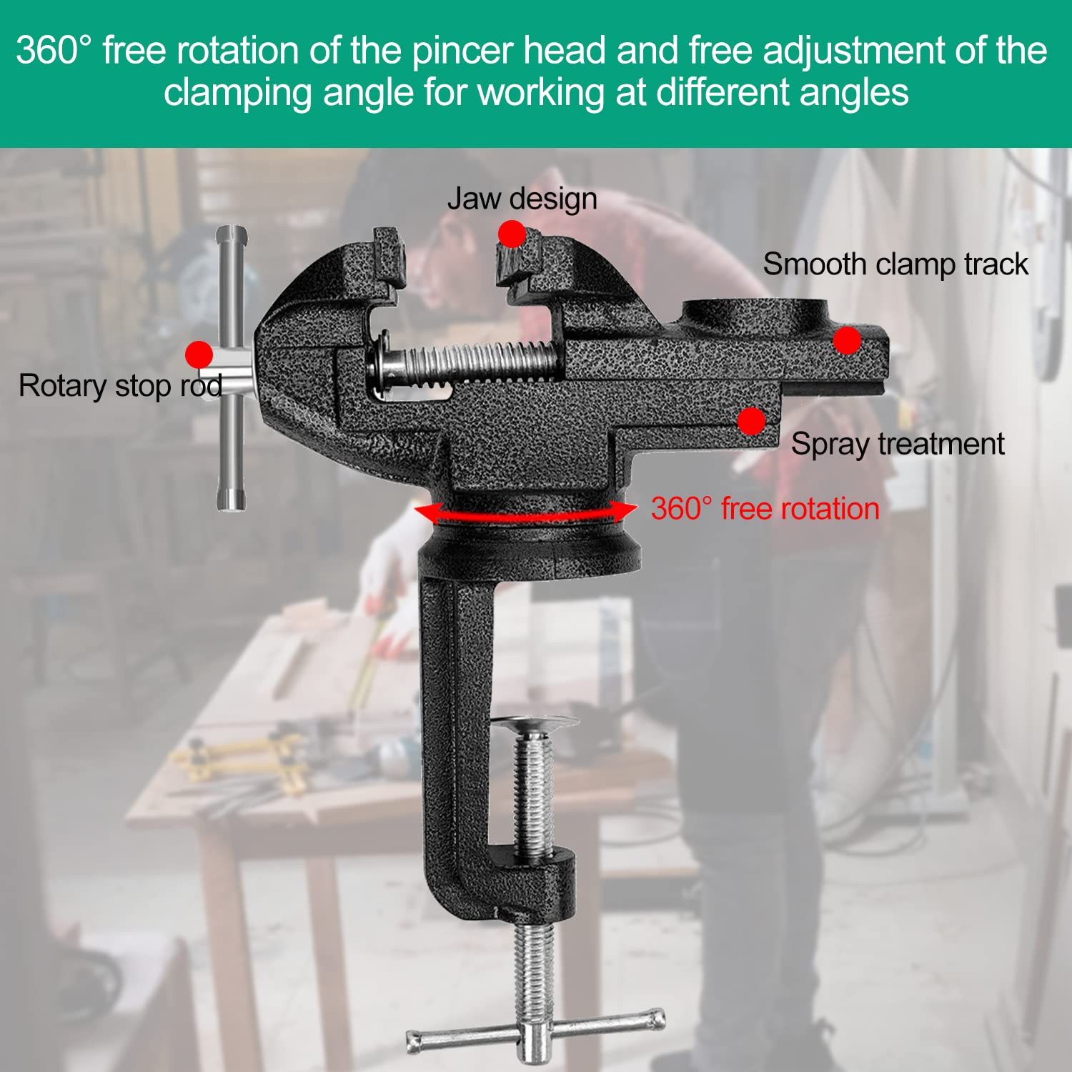 Tornillo de Banco de Trabajo 80mm con Base Giratoria de 360 Grados, Abrazadera de Mesa, Tornillo se Banco para Carpintería Metalurgia Conducto de Corte (negro)
