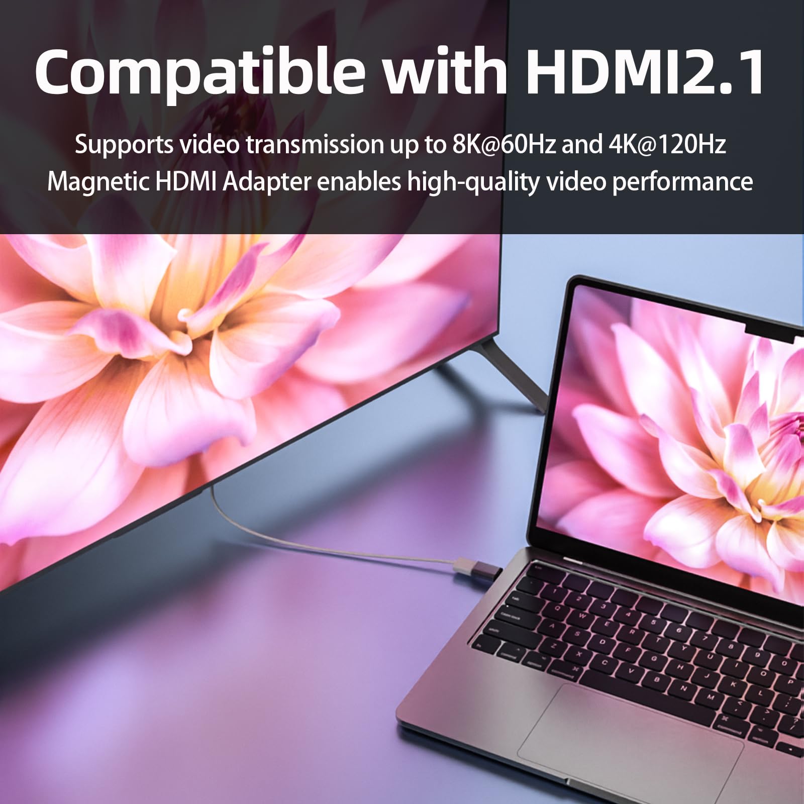 Sisyphy Lot de 2 adaptateurs magnétiques HDMI 2.1 femelle vers mâle 8K 60 Hz 4K 120 Hz sortie pour ordinateur portable, PC, moniteur, TV, console de jeu, DVD