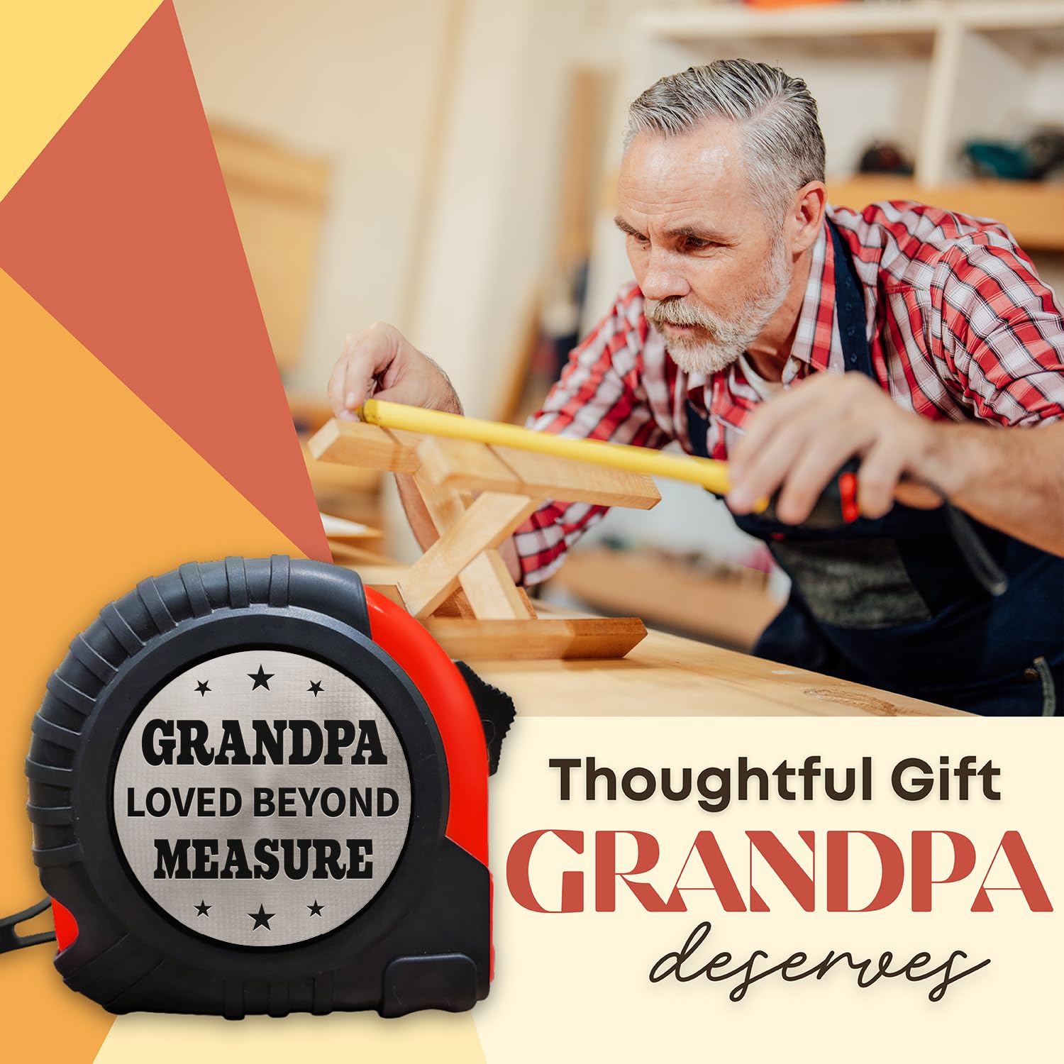 Grandpa Tape Measure - Custom Meaningful Quote Loved Beyond Measure 16FT Measuring Tape with Printed Natural Wood Face, Unique Handyman Tool for Grandfather Papa Father image 3