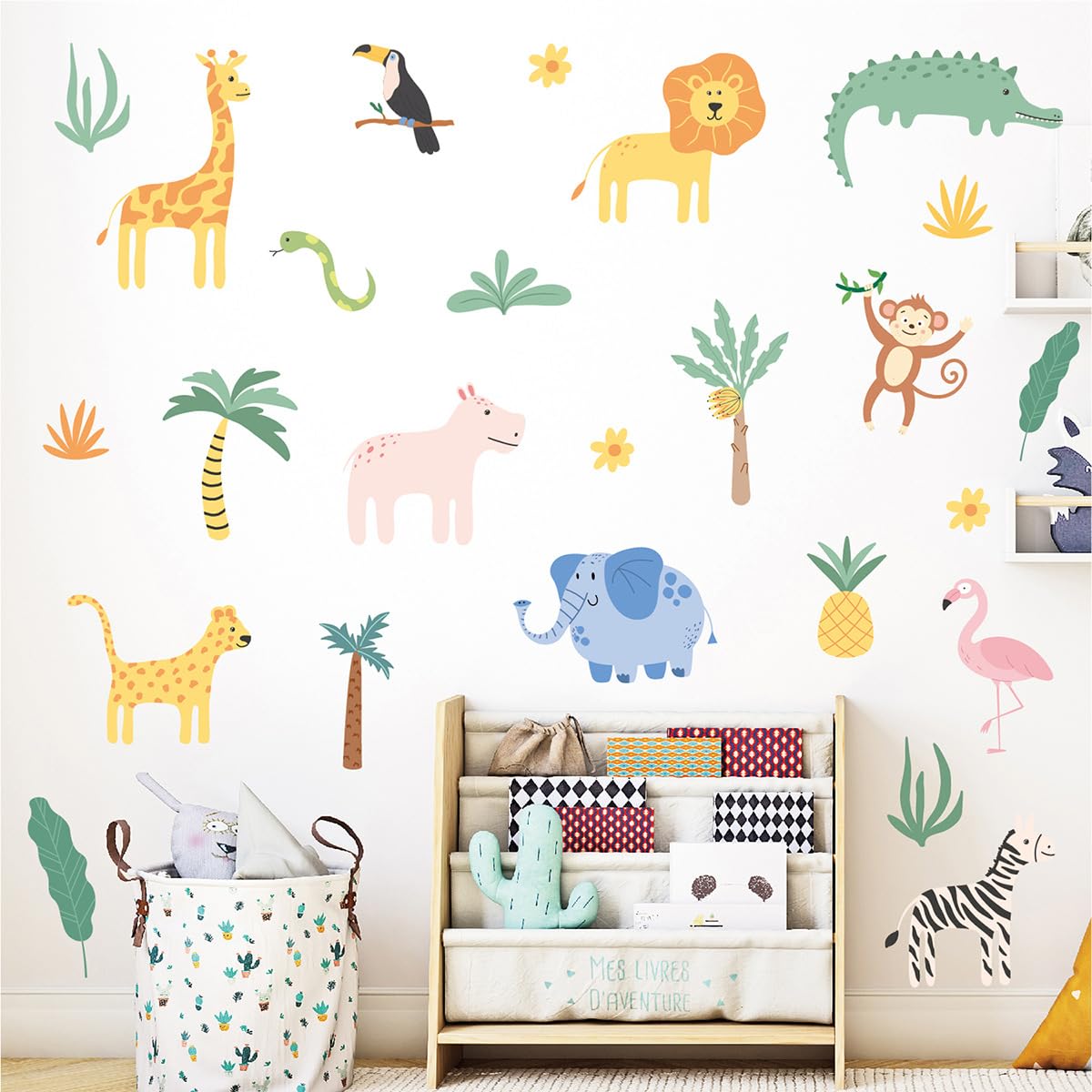 AOWDIAO Animals Wall Decals, Cute Safari Wall Stickers for Baby Kids, Jungle Theme Decor for Nursery, Classroom, Playroom, Bedroom