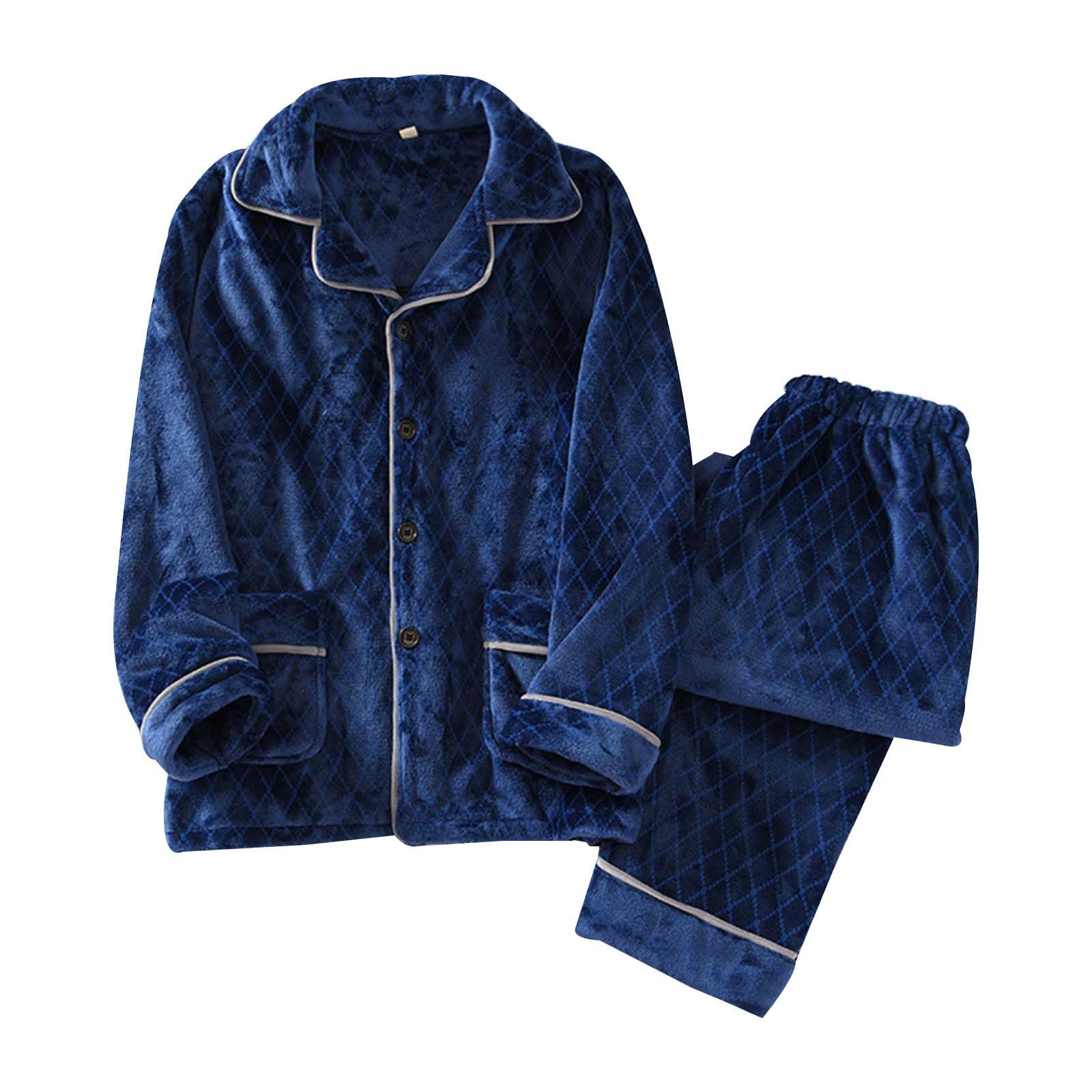 Generisch Pigiama da donna a quadri, bordo a contrasto, biancheria da notte, caldo inverno, con tasche e bottone e pantaloni lunghi, soffici, comodi e spessi