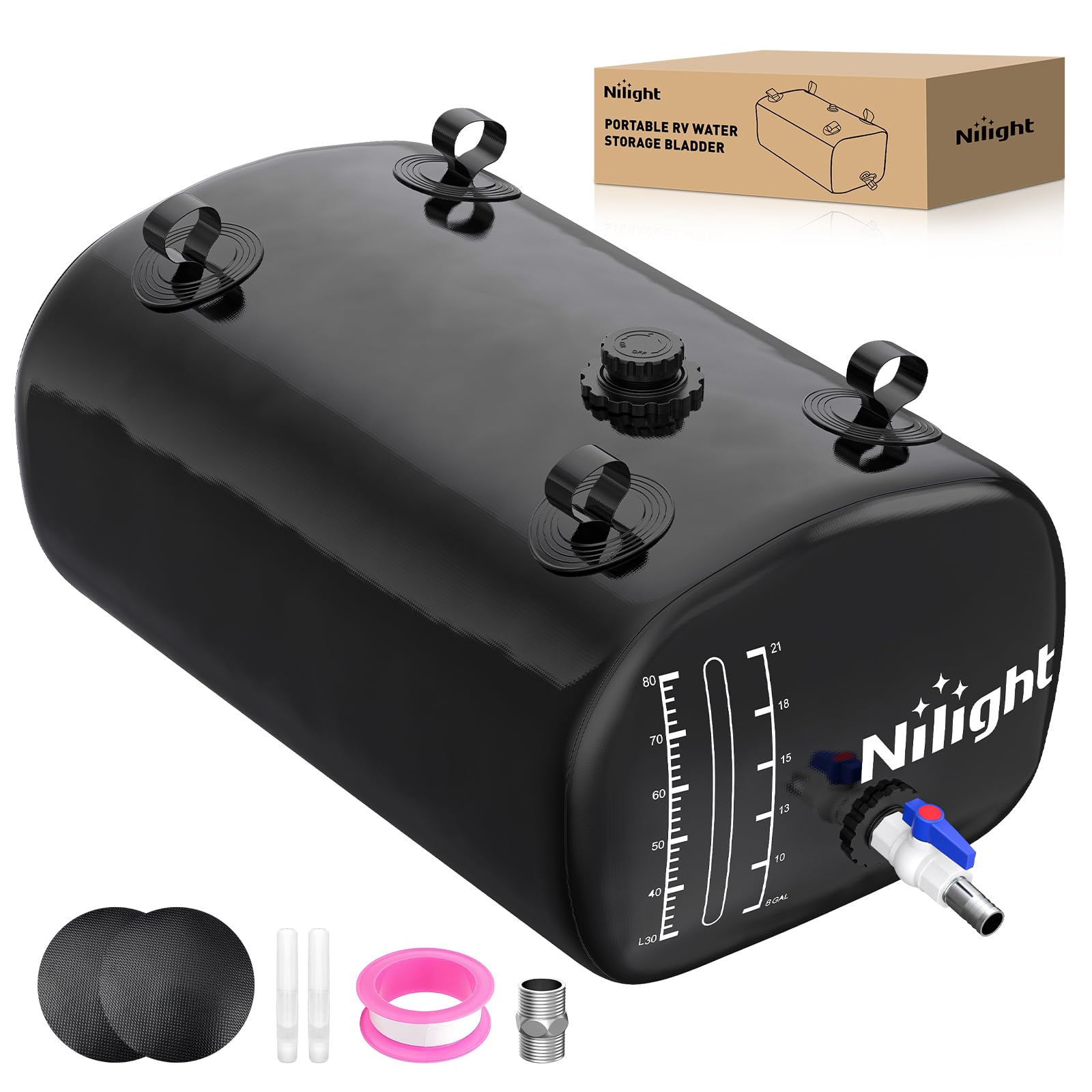 Nilight 30Gal/113L Water Storage Bladder RV Potable Water Bladder Tank 1000D PVC Foldable Collapsible Water Storage Containers for RV Truck Bed Camping Garden Irrigation Emergency Water Use Black-image-30