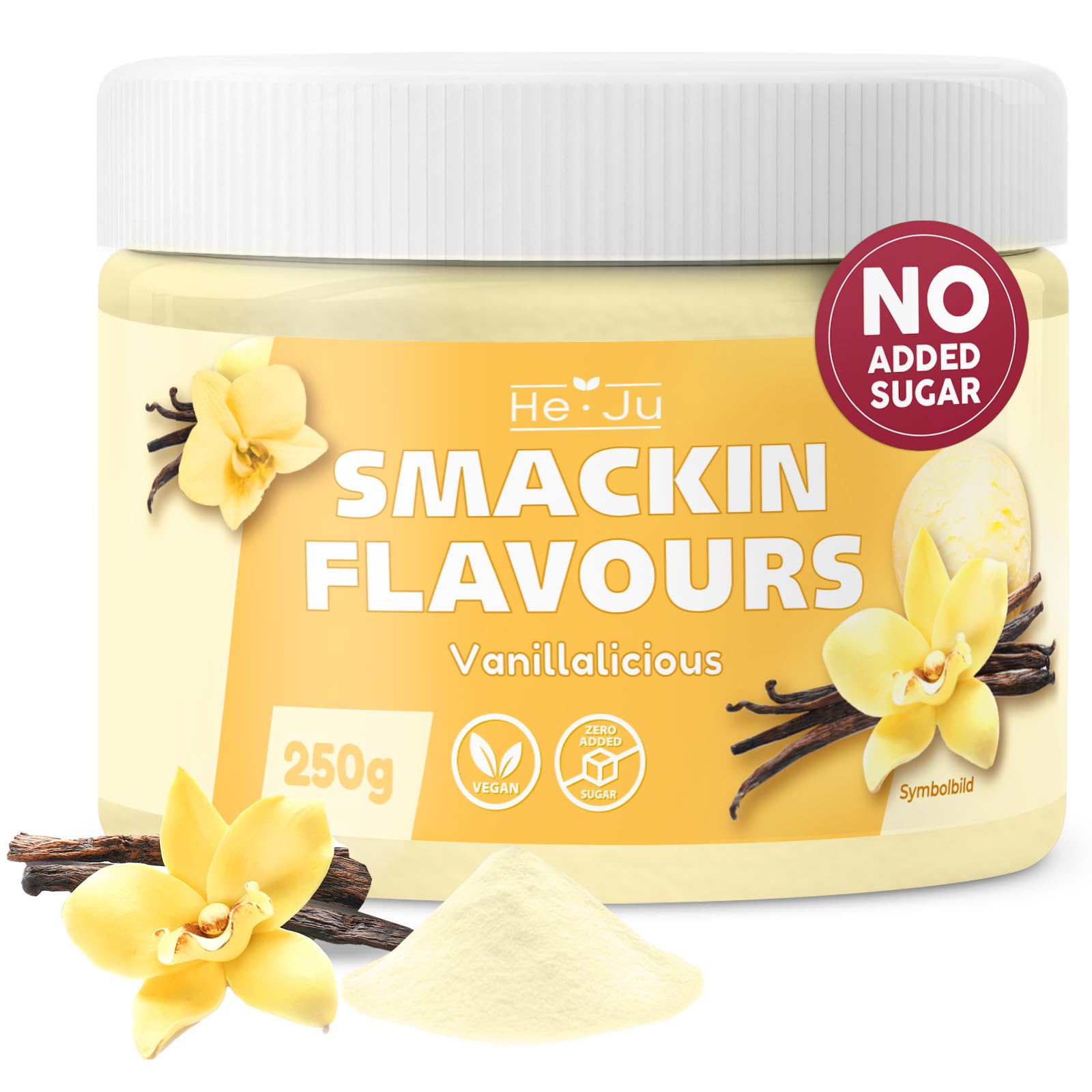 He-Ju Flavour Pulver Vanille 250g, vegan, Geschmackspulver zum Süßen fast ohne Kalorien mit Vanille Geschmack