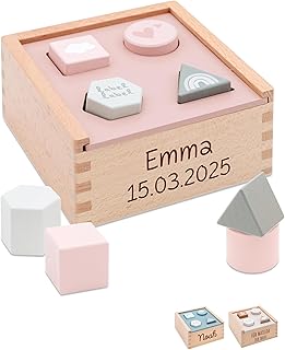 wunderwunsch Motor Skills Toy Plug-in Game Personalised Motor Skills Cube for Children as a Children's Toy for Learning for Baby and Toddler Customised (Pink)
