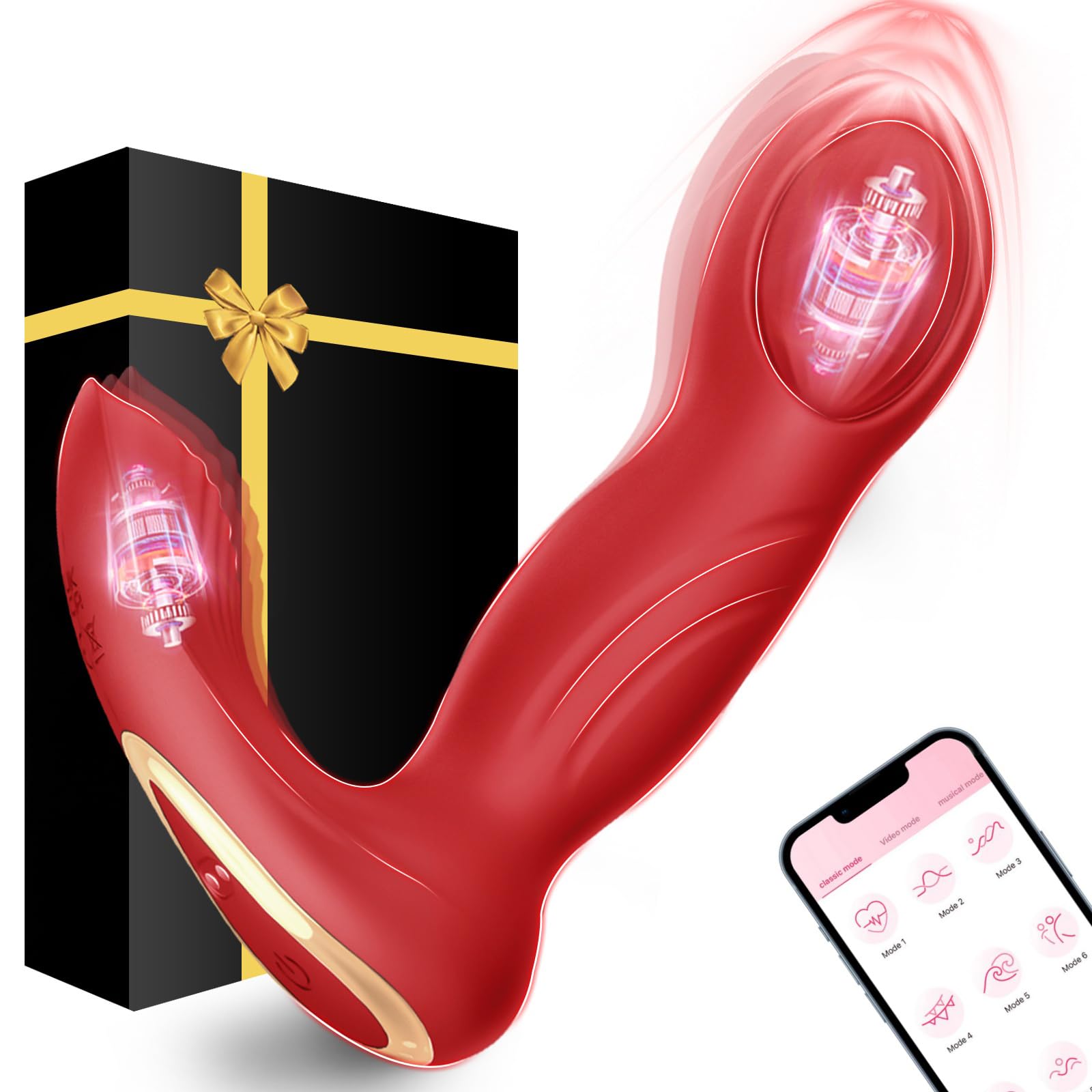 Vibratoreper Donna Uomo Professionale Sexytoysys Plug Anale-Dilatatore Donna Uomo Sex Toys Sessuali Vibratore per Uomini APP Dildo Anale 9*9 Modalità Vibratori Stimolatore Clitoride Femminile(Rosso)