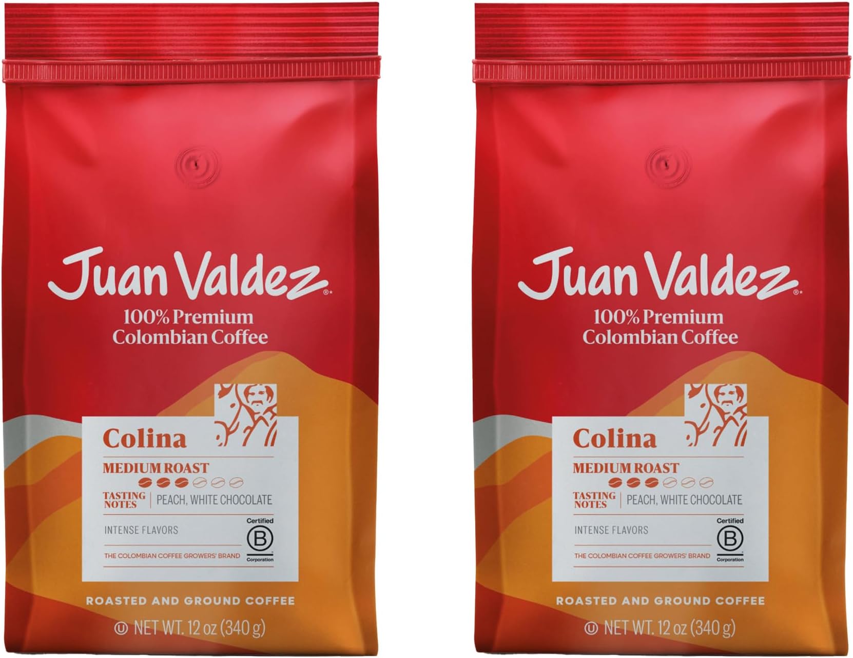 Juan Valdez Colina Ground Coffee, Balanced Roast 12 OZ - Premium Colombian Coffee - Unique “Caracolito” beans produce a coffee of balanced flavor (Pack of 2)