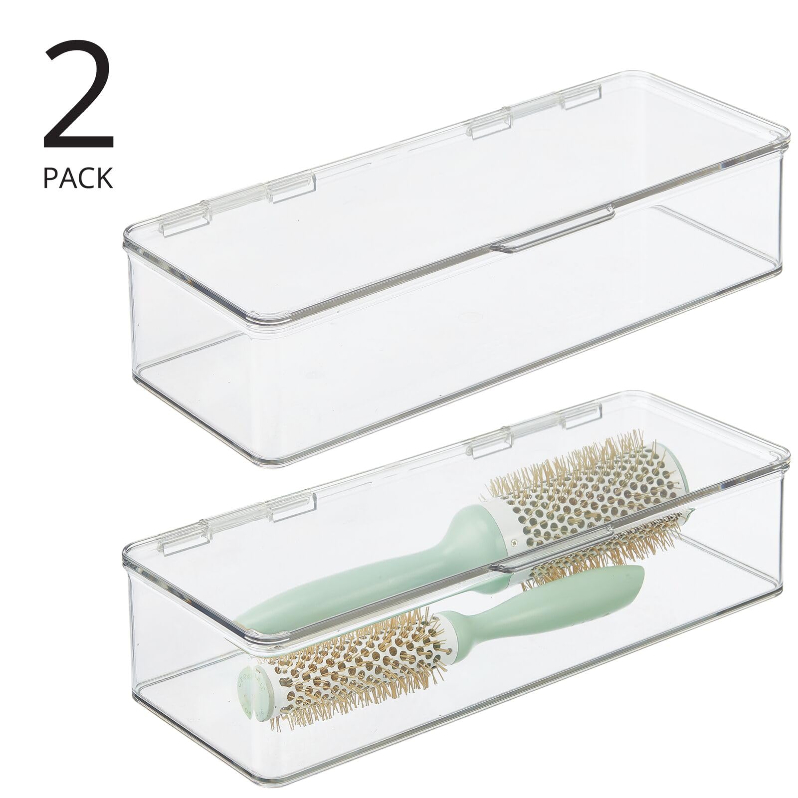mDesign Organizer per Cosmetici – Portatrucchi in plastica con Coperchio per Smalto, ombretto, Mascara, ECC. – Porta Cosmetici impilabile per comò o ripiano – Set da 2 – Trasparente