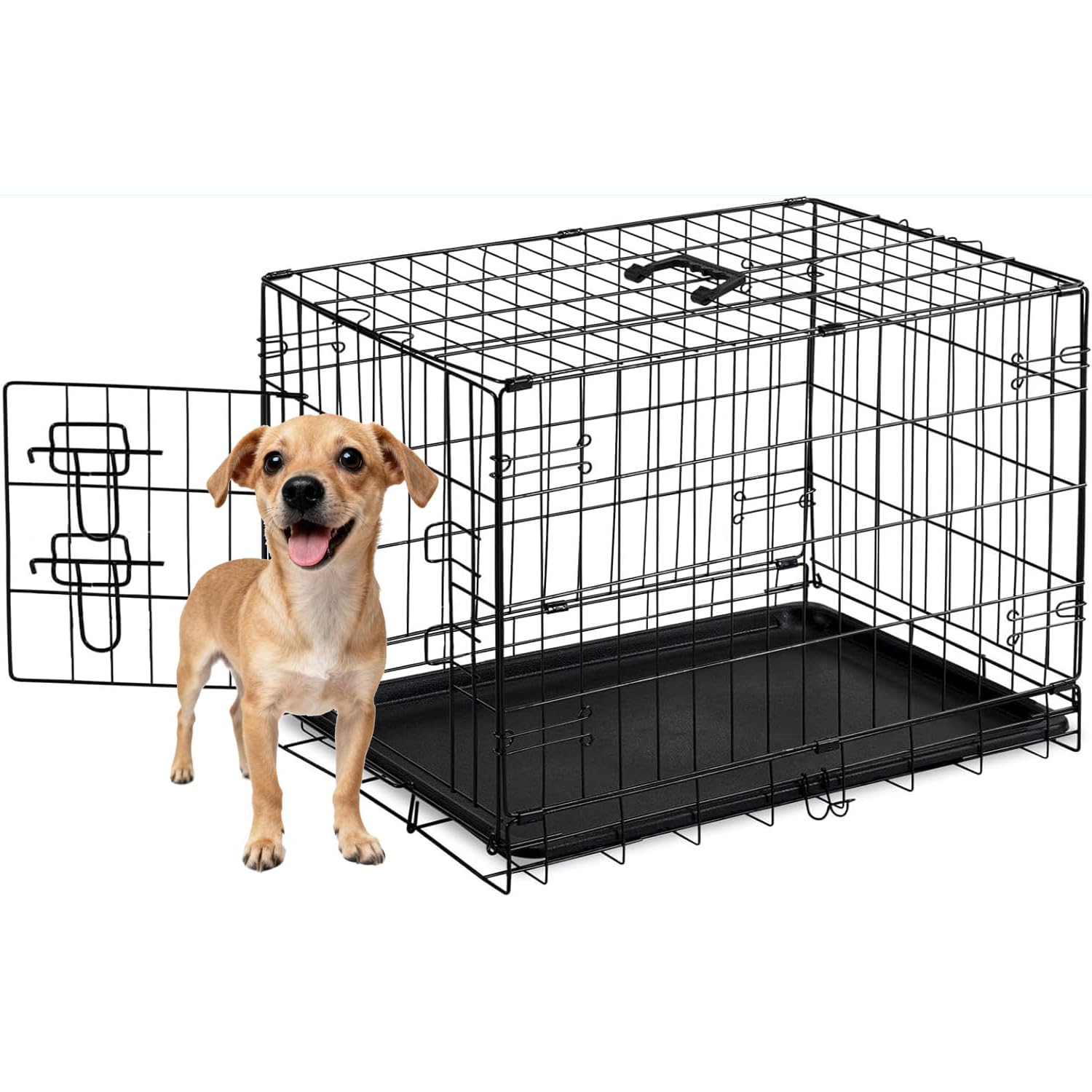 Aidoly Dog Crate - 30 Inch Single Door Portable Puppy Dog Cage, Metal Wire Pet Kennel with Secure Lock, Leak-Proof Pan Tray, Foldable Design for Dogs
