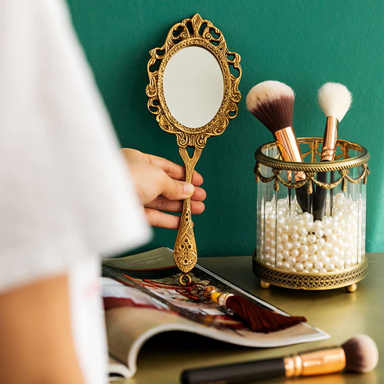 WEBEEDY Kit Ricamo Fai Da Te Con Specchio Pieghevole - Motivo Bouquet Stampato, Per Principianti, Regalo Creativo Donna