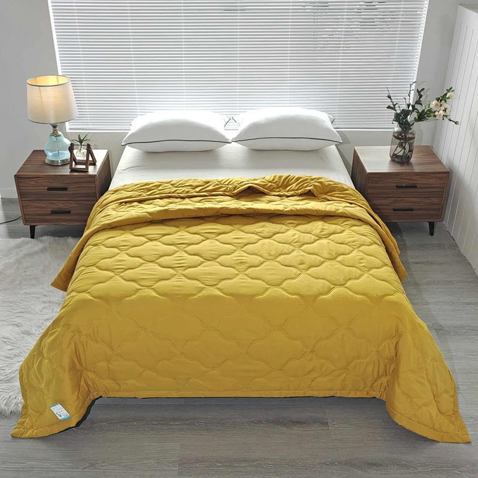 Highdi Lightweight Bed Throws, Quilted Bedspreads Solid Colour Patchwork Quilt Washable Summer Duvet, Comforter Single Double Duvet Blanket for All Seasons (Yellow Plaid,100x150cm)
