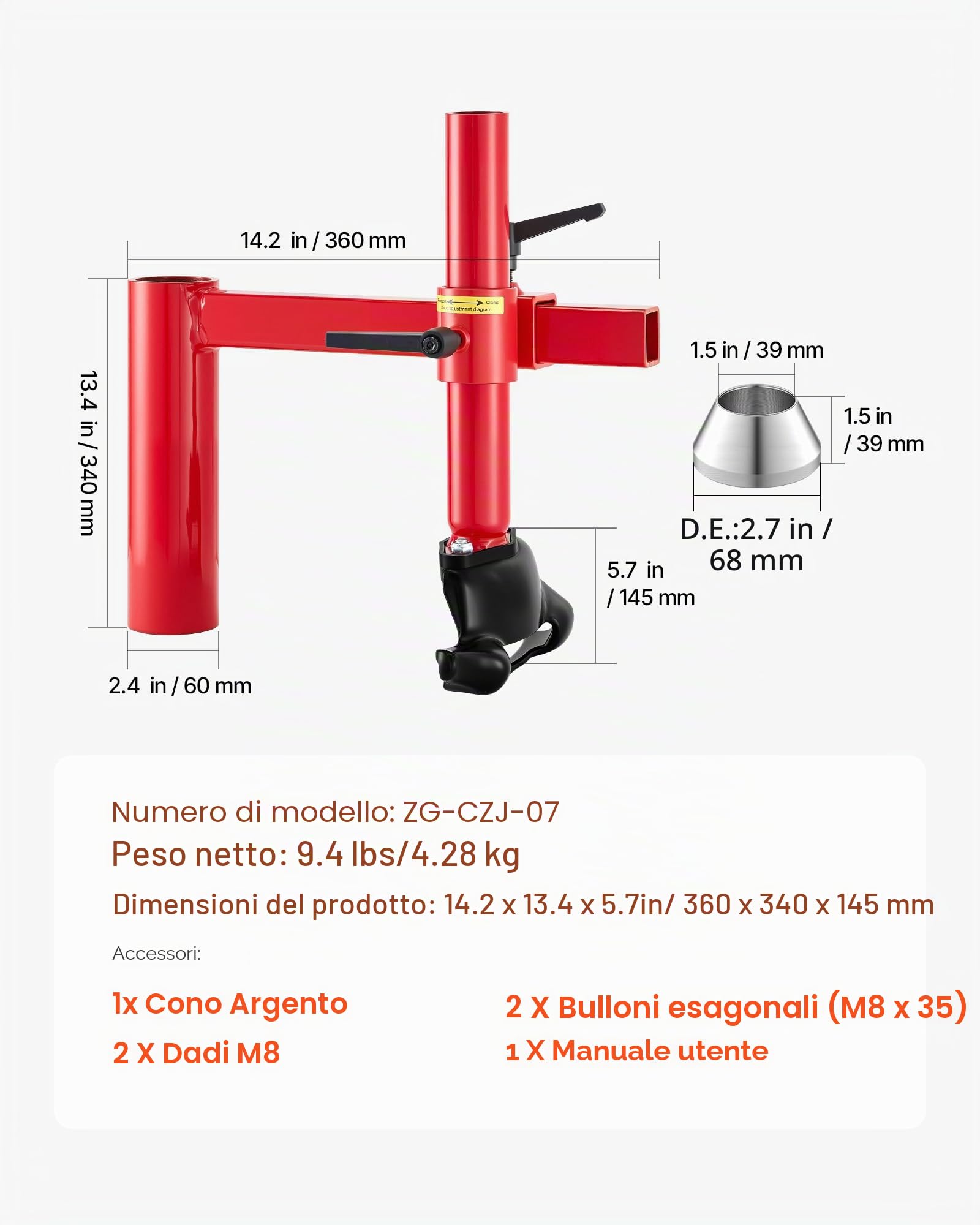 VEVOR Kit Smontagomme con Testa D'Anatra Cono Argentato Kit per Montaggio Smontaggio per Pneumatici 406-533 mm, Strumenti per Riparazioni Pneumatici per Auto SUV Camion da Officina Garage