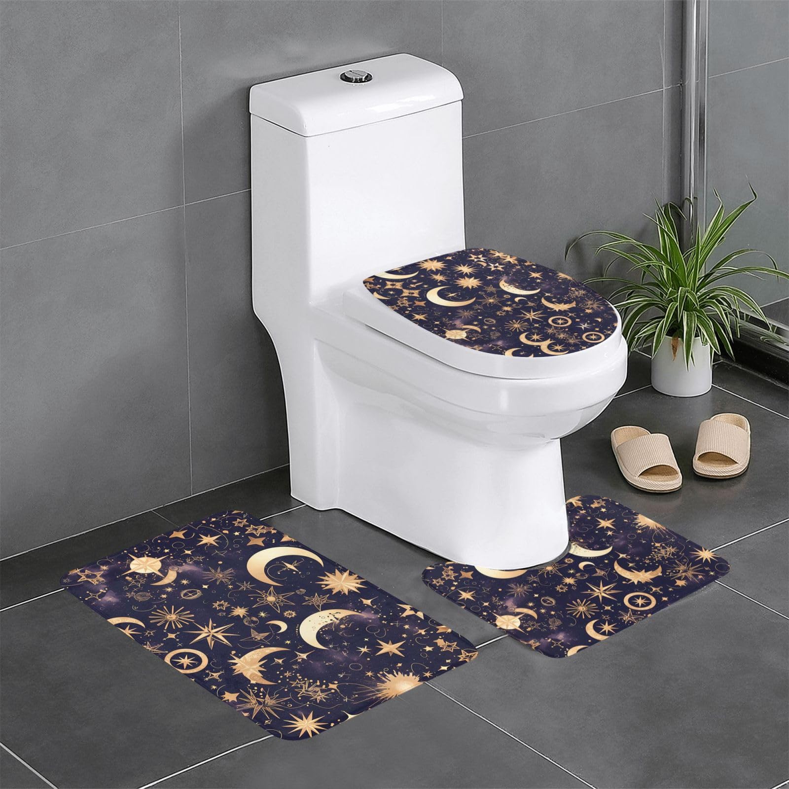 Tapis de salle de bain étoiles dorées ensemble de 3 pièces pour espace bien-être