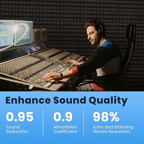 Miniatura 5 de Focusound Paquete de 2 paneles de espuma acústica piramidal, paneles a prueba de sonido de 48 x 24 x 2 pulgadas para paredes, paneles insonorizados