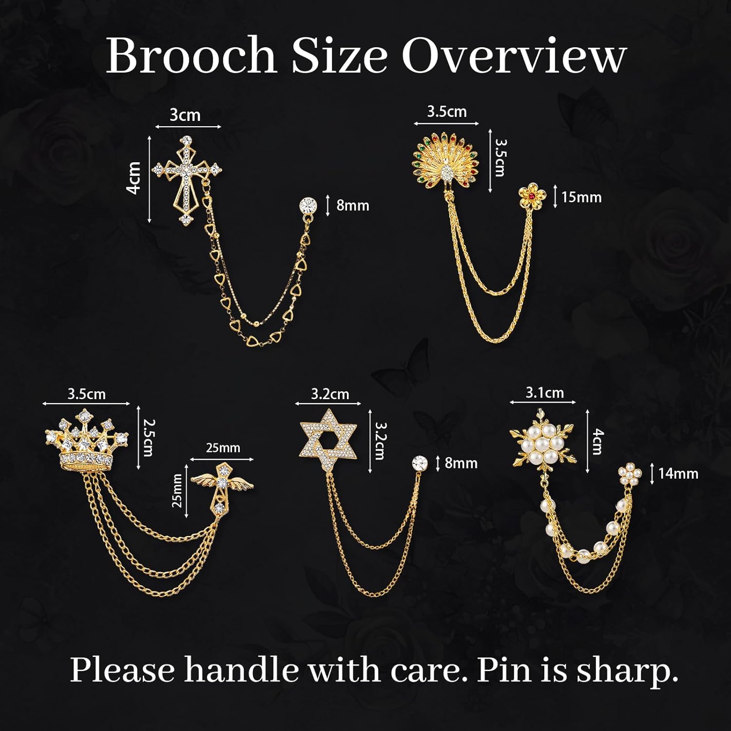 Adjustable Bowtie, Mens Black Bow Tie with Rhinestone Brooch Chain, Pre Tied Bow Ties for Men - Image 4