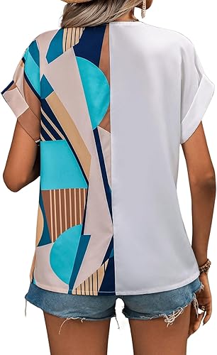 Miniatura 2 de SOLY HUX Blouses for Women Casual Trendy Short Sleeve V Neck Blouse Gauze T Shirts Summer Tunic Tops