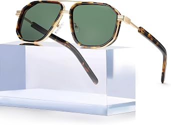 BIRCEN Mens Polarized Aviator Sunglasses Acetate Luxury Trendy Sun Glasses Anti-Glare UV Protection for Driving & Travel