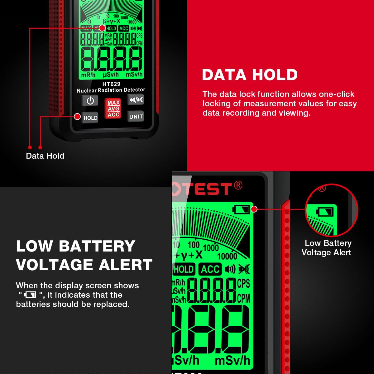 Hancaner Geigerzähler Dosimeter Strahlungsdetektor LCD-Display Röntgen-β-Strahlendetektor Marmor-Radioaktivitätstester