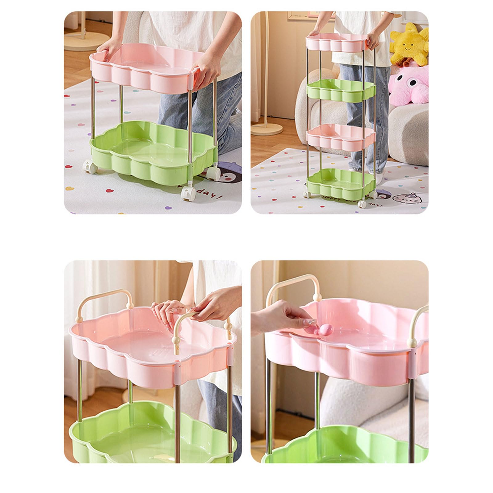 Ele - Carrito rodante con estantes ajustables de 2, 3 y 4 niveles, para el hogar y la oficina, carrito multifunción