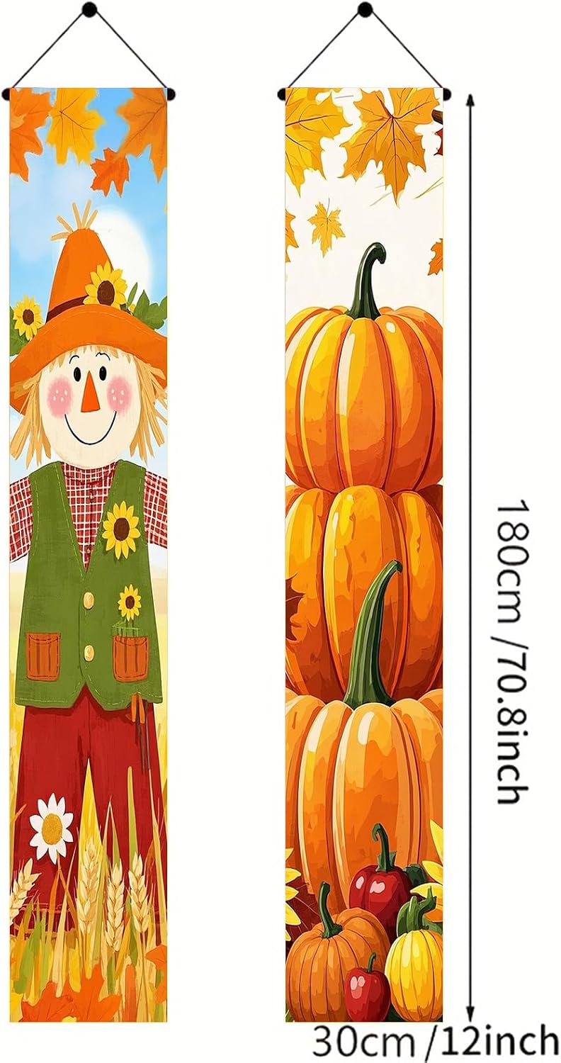 BlissYard Fall Scarecrow Porch Banner 12x71 Inch