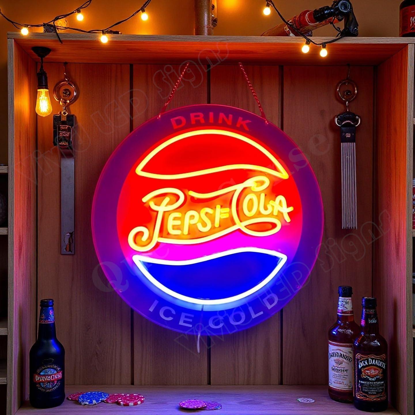 Queen Sense 16"x16" Pepsis Cola LED Neon Sign for Wall Decor USB Powered Dimmable Neon Light BH1367