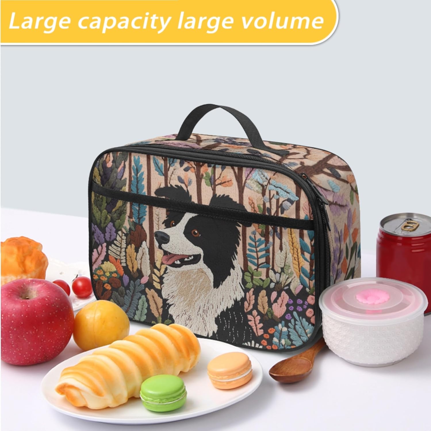Modysero Lightweight Boys Girls Backpacks 17 Inch Forest Border Collie Backpack Set for Elementary School Bookbag Comfy Padded Soft Kids Daypack with Lunch Box