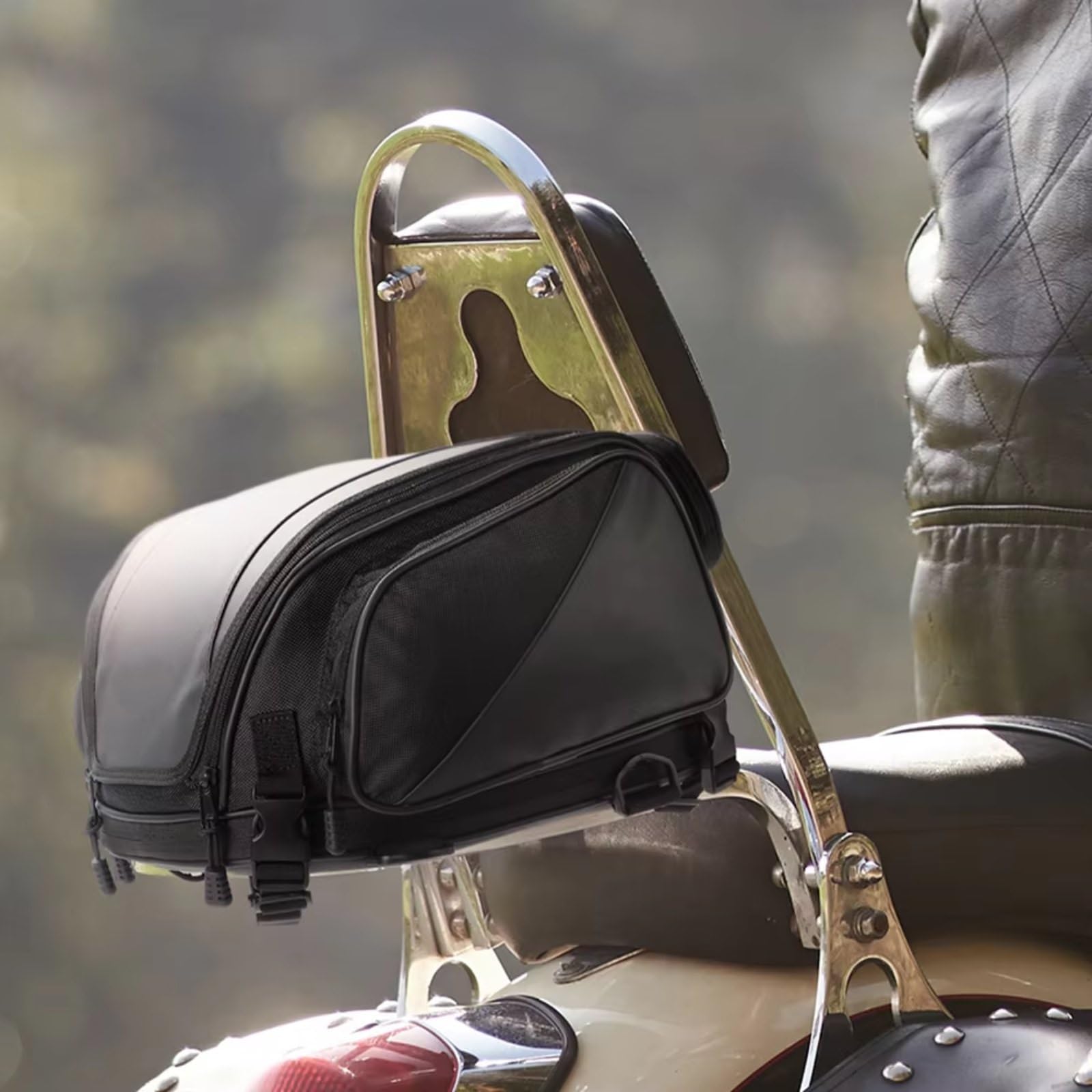 Bolsa sillín Motocicleta Bolsas Traseras para Asiento De Motocicleta Portaequipajes para Casco Trasera Expandible Almacenamiento Herramientas Accesorios Universales