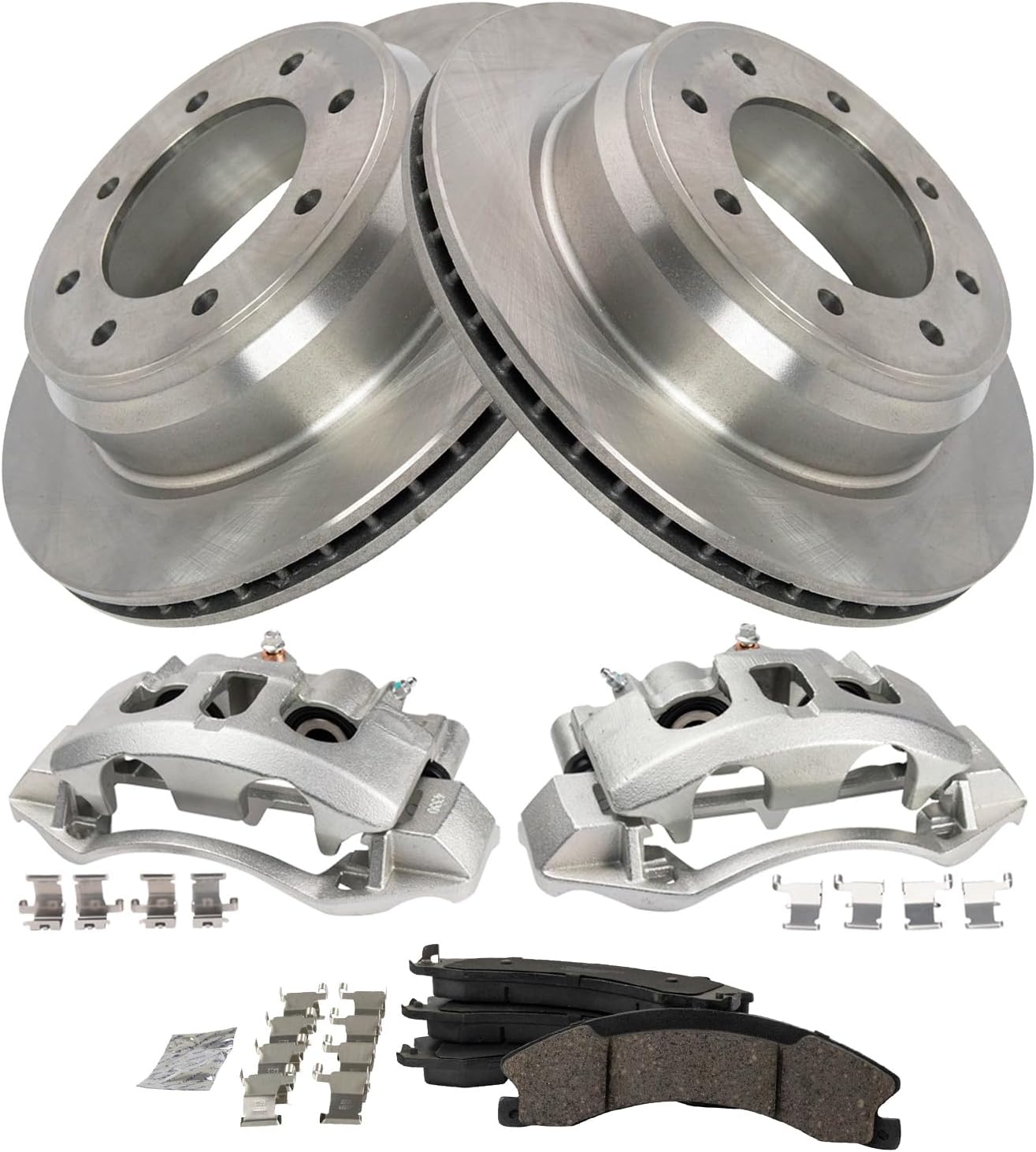 TRQ Rear Brake Pad & Rotor Kit Brake Caliper Brake Pads Brake Rotor Ceramic Compatible with 2012-2021 Nissan NV1500 NV2500 NV3500