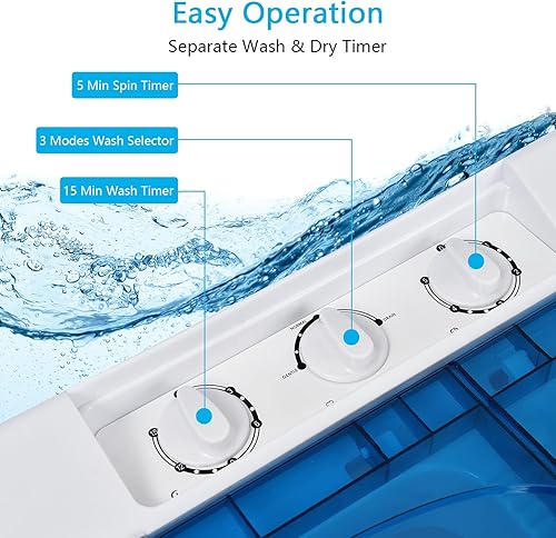 Miniatura 6 de Washer and Dryer, Twin Tub 26Lbs Capacity, Washer(18Lbs) and Spinner(8Lbs), Compact Laundry Machine with Control Knobs, Timer Function, Drain Pump,