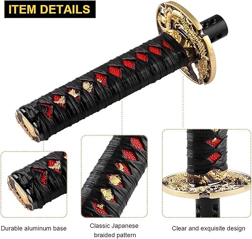 Miniatura 4 de RYANSTAR - Pomo de palanca de cambios universal con diseño de mango de Katana Samurai, palanca de cambios de engranaje (metal), color rojo y negro