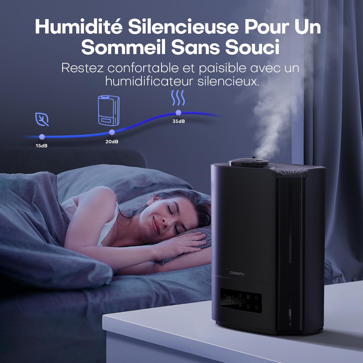 CONOPU Humidificateur d'Air à Ultrasons 6L, Humidificateur d'Air Chambre Silencieux avec Trois Modes et Fonction Température Constante, Humidificateur pour Bébé et Plantes d'Intérieur