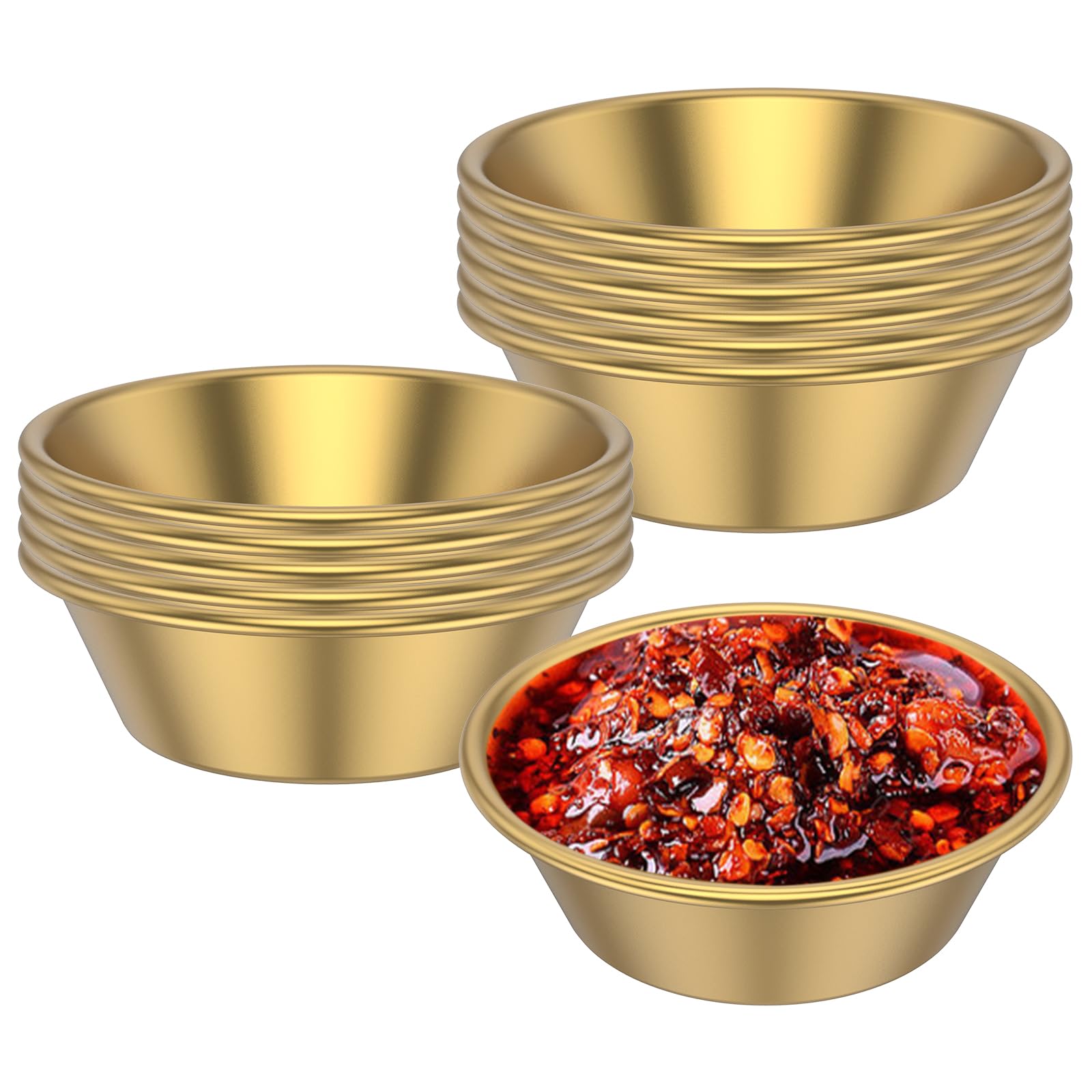 12Pcs Stainless Steel Sauce Dishes for Soy Sauce Vinegar Butter Mini Saucers Bowls Seasoning Dishes with Smooth Rounded Edge for Home Restaurant(Golden)