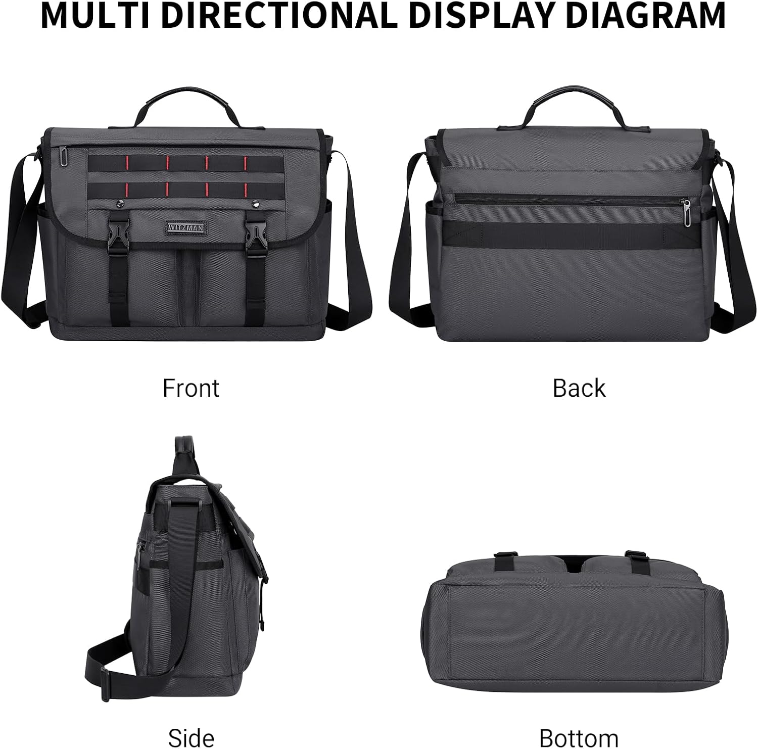 WITZMAN Messenger Bag for Men Crossbody Large Lightweight Satchel Bag Nylon Shoulder Bag with 15.6 inch Laptop - Image 8