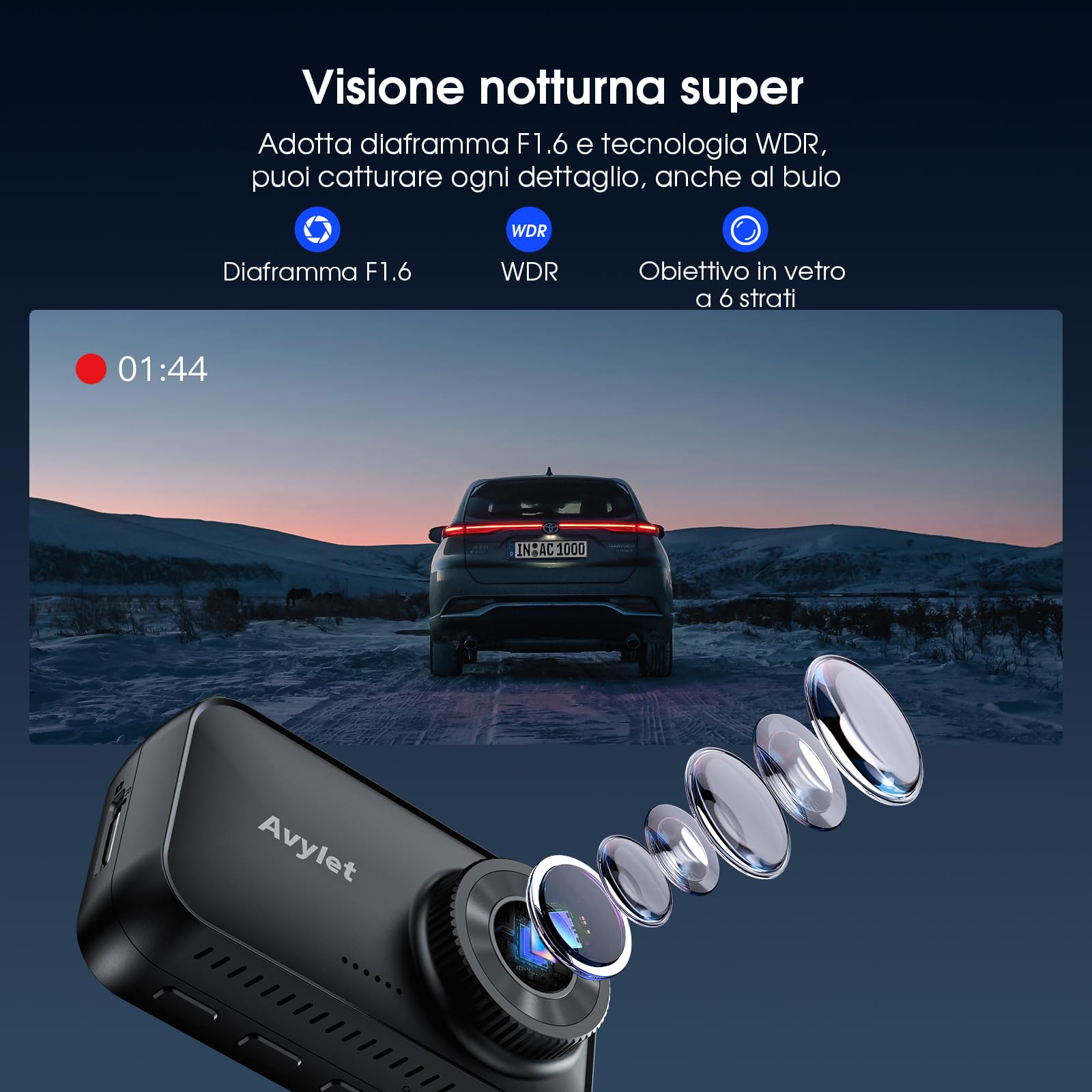 Avylet Dash Cam Auto 4K/2.5K+1080P,5GHz WiFi Doppia Dashcam Con 64G Scheda,Telecamera per Auto IPS 2.8”,ADAS Corsia Assist,170° Grandangolo,24H Parcheggio,Visione Notturna,G-Sensor,Registrazione Ciclo