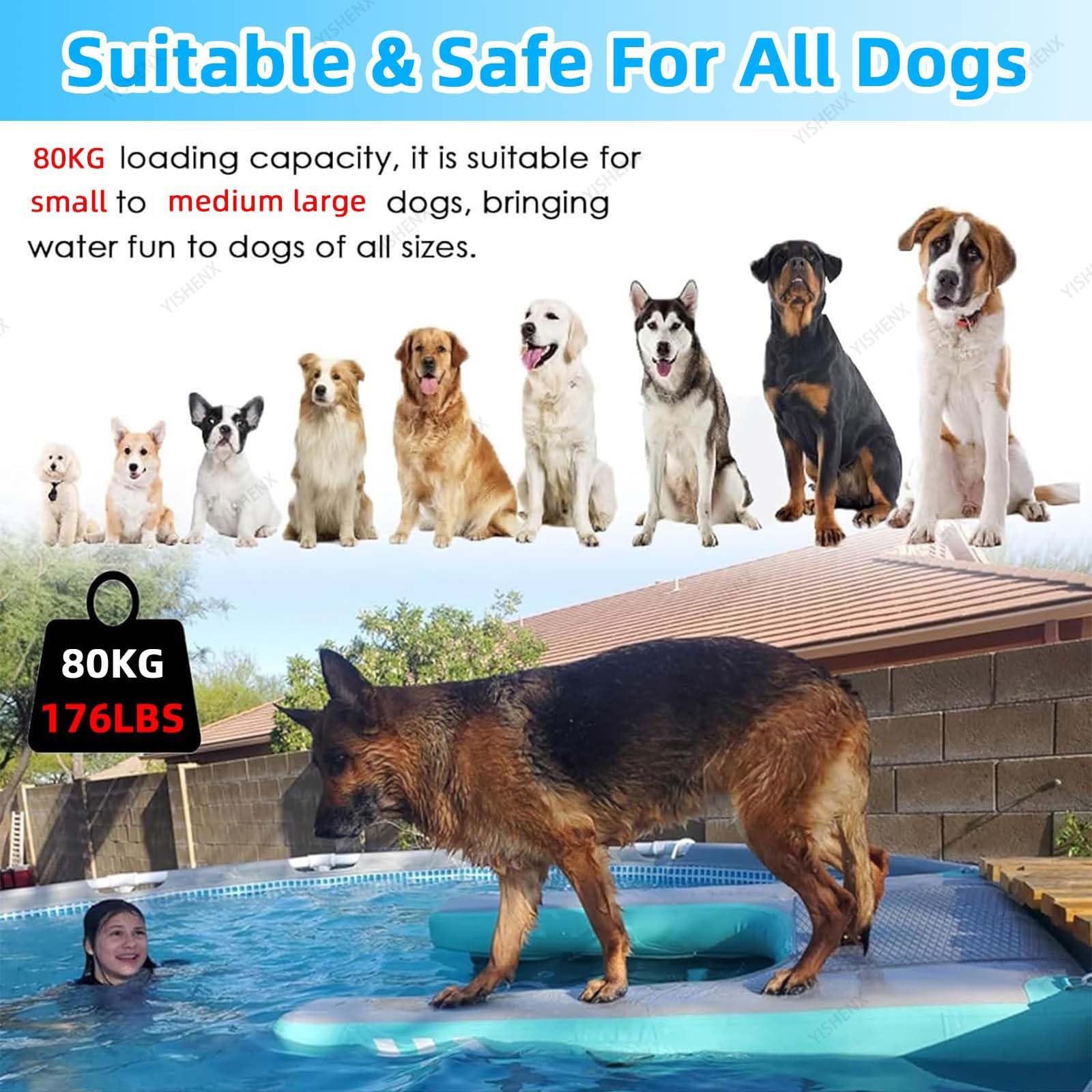Rampa De Agua para Perros, 150 × 100 × 10 Cm, Inflado Rápido (2-3 Min), Material De PVC, Malla Resistente a Desgarros Y Arañazos, Incluye Bomba De Aire, (Blue)